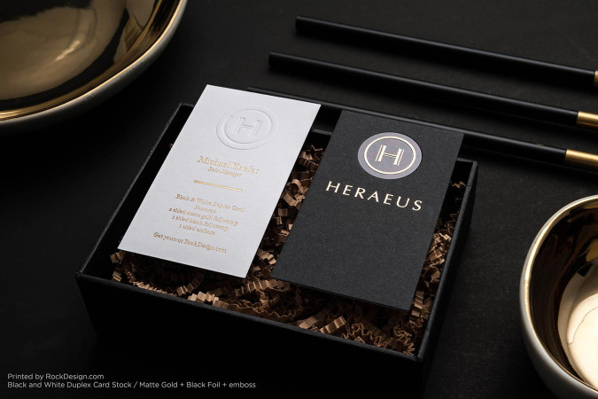 Black and white foil stamped embossed great business card design - Heraeus