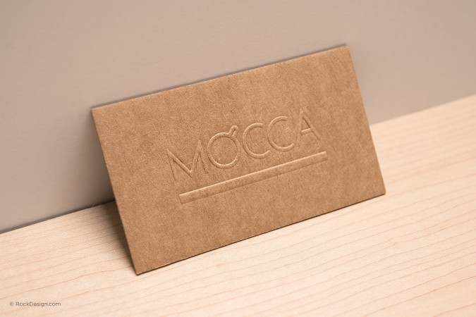 Simple embossed white foil stamping kraft business card - Mocca