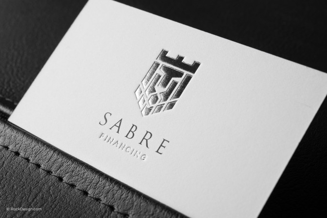 Modern stylish smooth white business card with foil stamp emboss and edge paint - Sabre