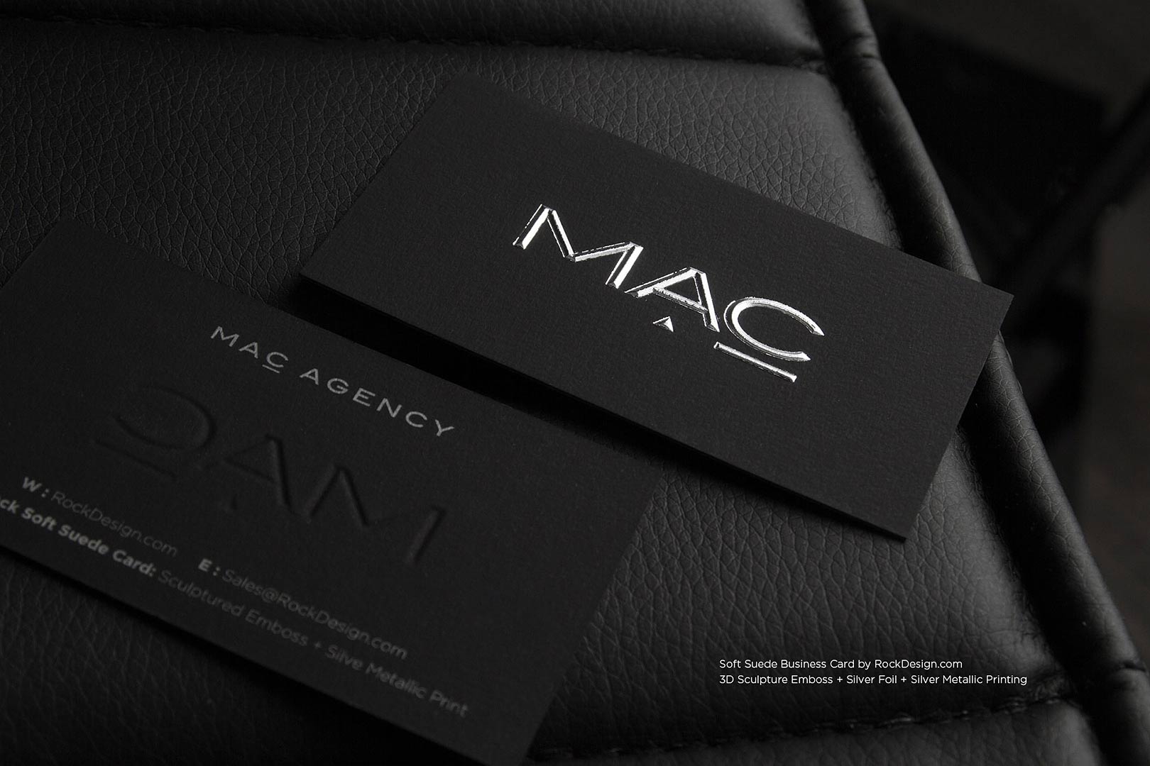 Black Suede Business Cards Letter Pressed with an Array of Options