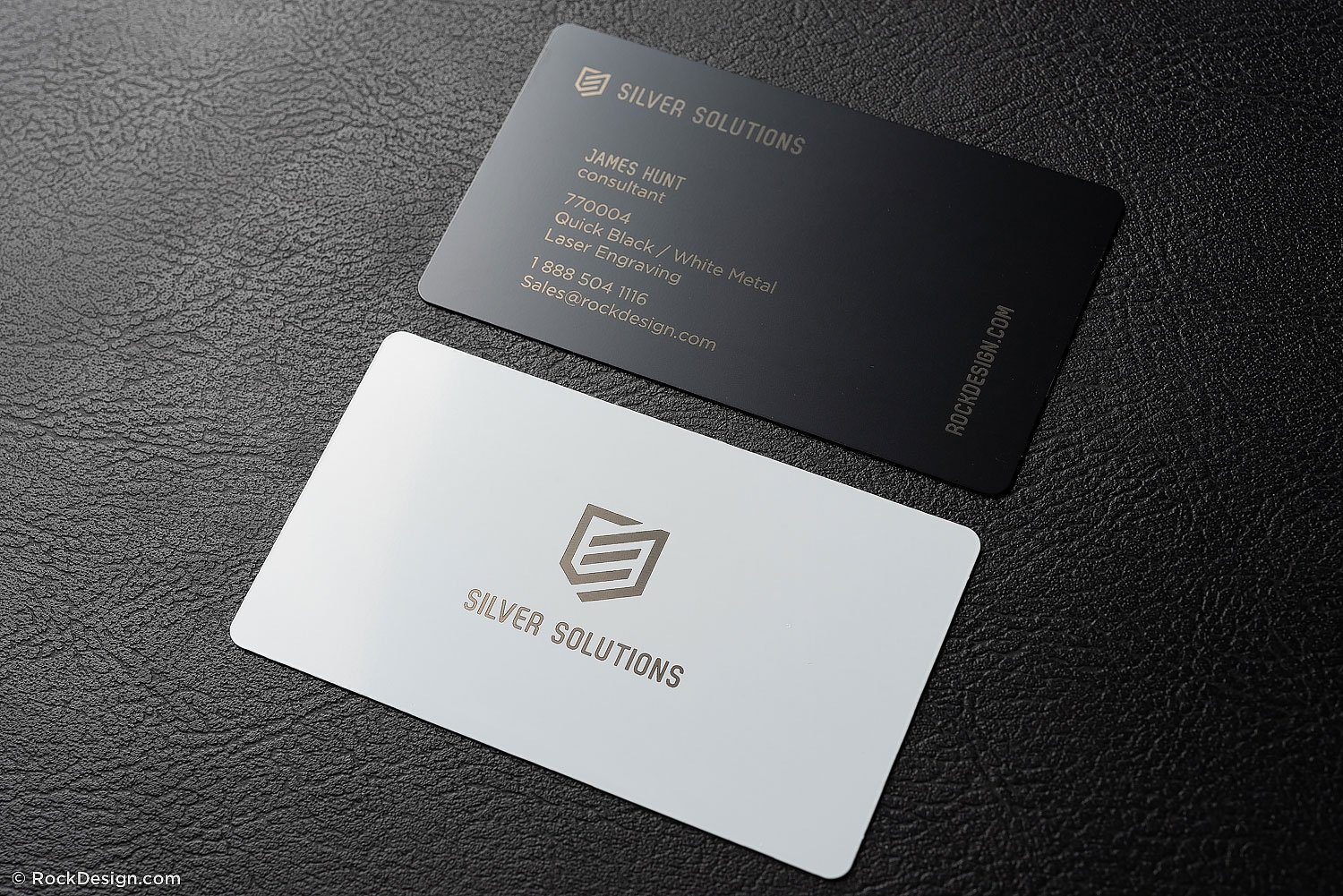 Laser Engraved Black & White Metal Business Cards