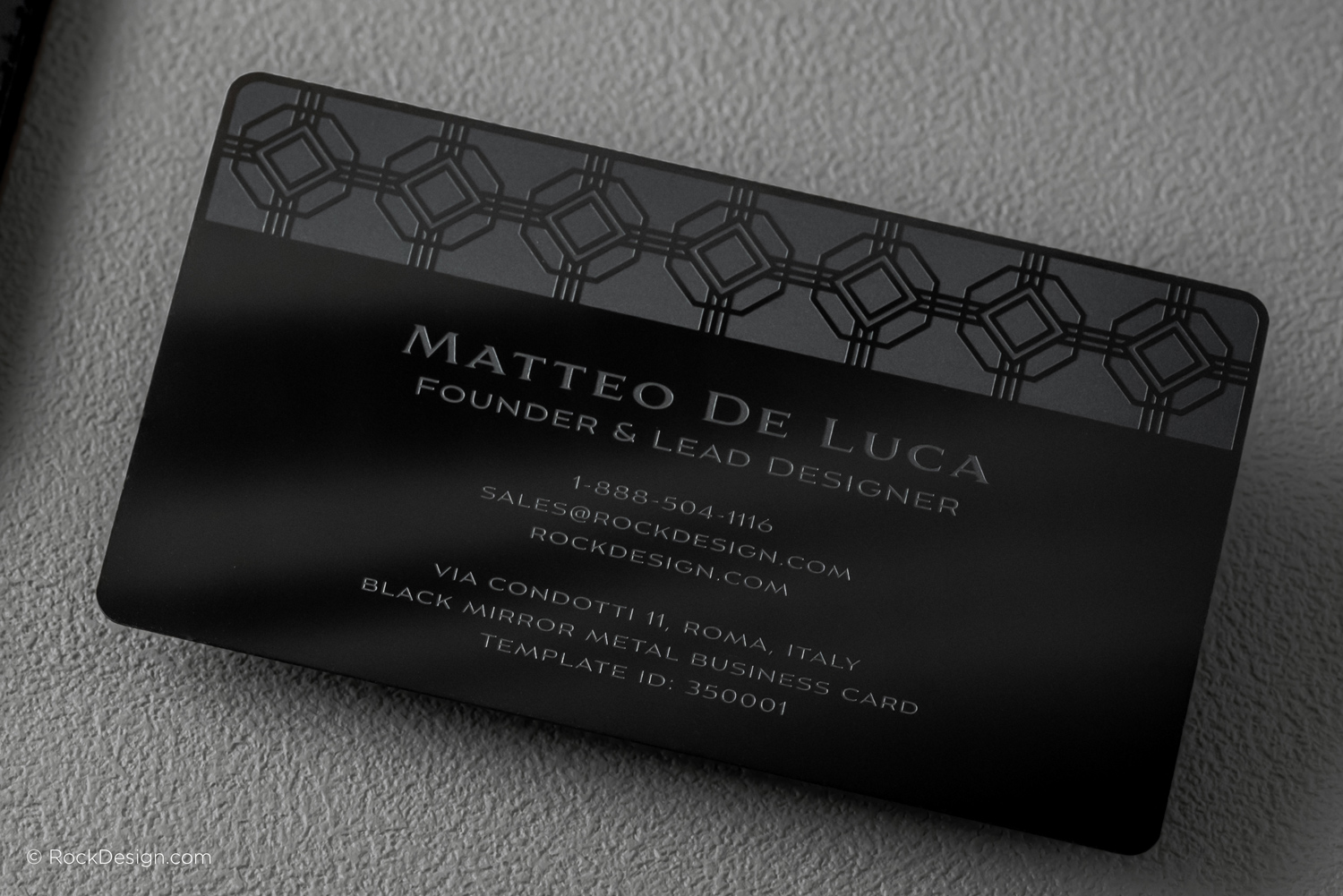 Mirror Finish Black Metal Business Cards | RockDesign.com, image size:1500x1001