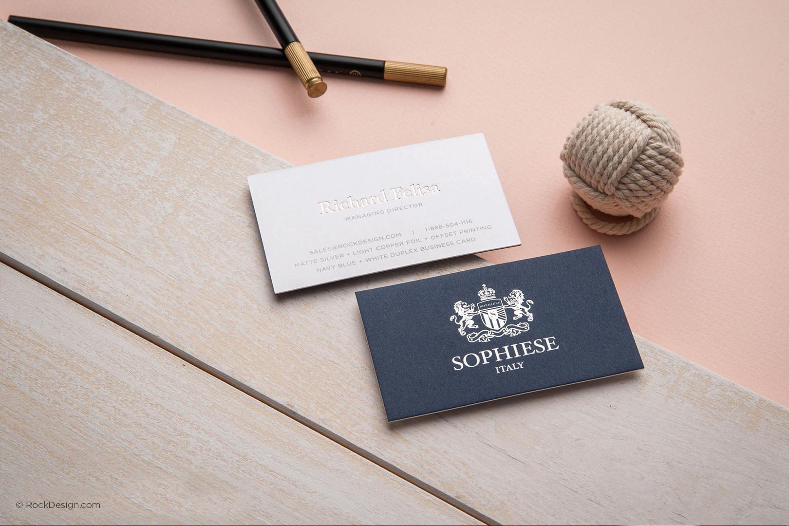 Minimal Luxury Navy Blue Silver Monogram Business Card