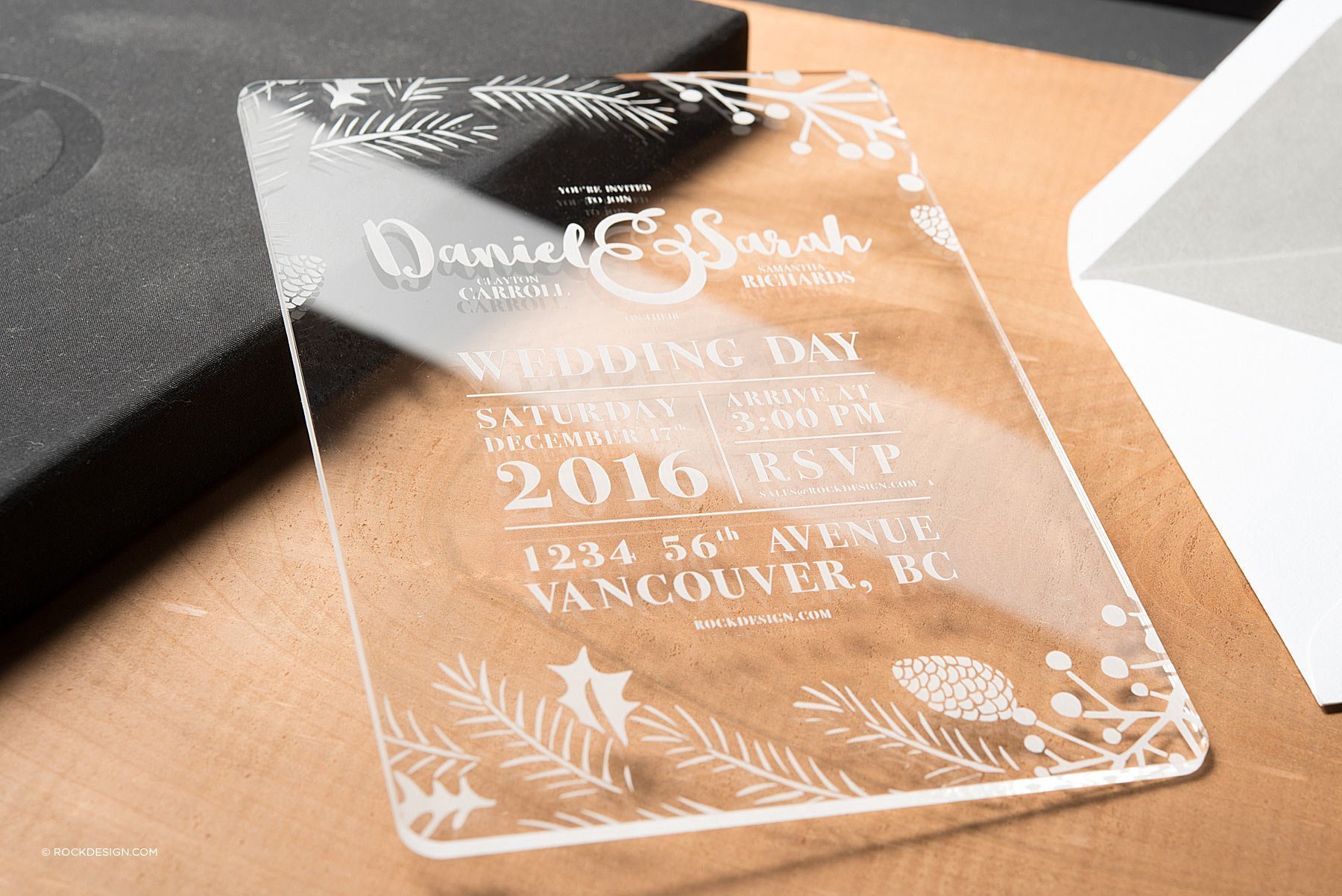 Crystal clear acrylic wedding invitation template - Daniel & Sarah