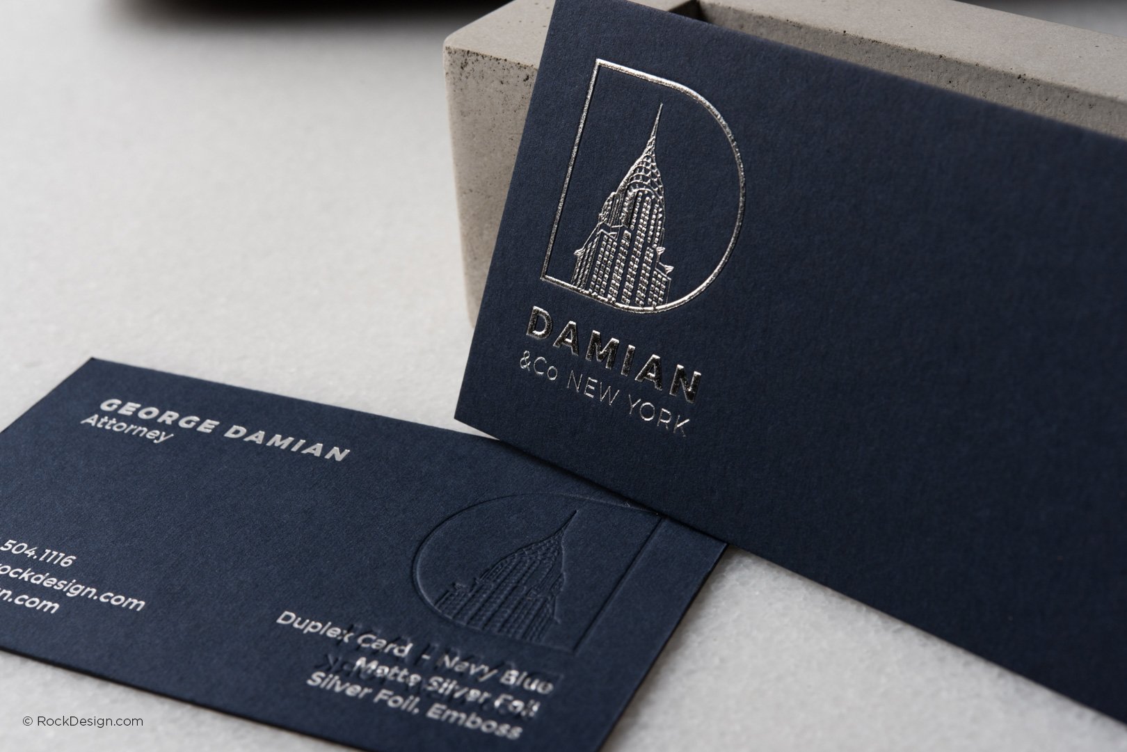 Minimal Luxury Navy Blue Silver Monogram Business Card