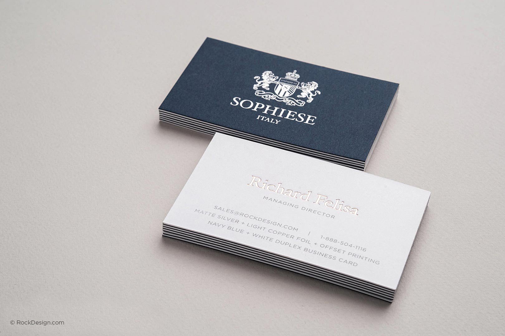 Minimal Luxury Navy Blue Silver Monogram Business Card