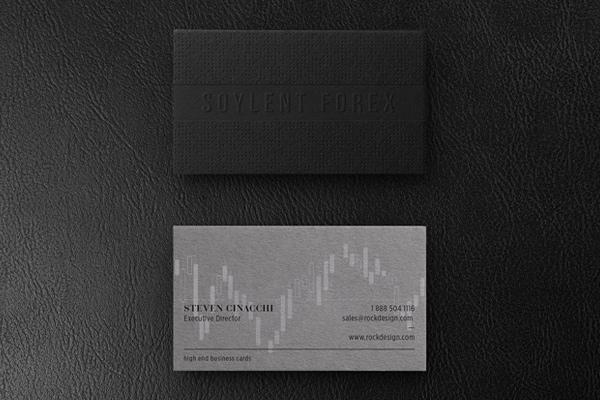 Modern black and gray duplex business card with deboss - Soylent Forex